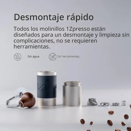 Miniatura 2 de 1Zpresso J Molinillo de café manual plateado capacidad 35g con rebaba cónica de acero inoxidable - Ajuste interno numérico ajustable