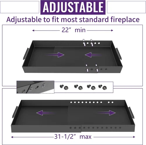 Miniatura 6 de Mxclimate Bandeja de cenizas para chimenea, cenicero negro ajustable con asas para el interior de la chimenea. Soporte expandible de acero