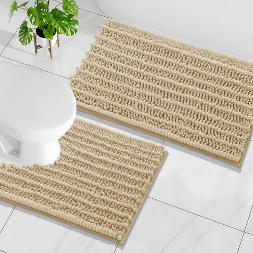 Miniatura 37 de Arotive Juego de 2 alfombras de baño de felpilla de lujo, extra suaves, absorbentes, peludas y alfombras de baño de contorno en forma de U