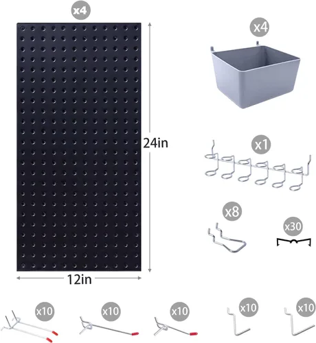 Miniatura 6 de Pegboard Smith Kit de tablero de clavijas de metal negro de 48 x 24 pulgadas para organización de pared con ganchos, contenedores de almacenamiento