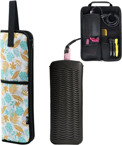 Miniatura 11 de WK IEASON 2 piezas de hierro plano para el cabello, bolsa de lona, resistente al calor, rizador de silicona, para herramientas de cabello, bolsa