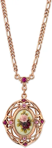 1928 Jewelry - Collar con colgante de flor de cristal rosa y morado para mujer, tono oro rosa, 28 pulgadas, Cristal, No es una piedra preciosa