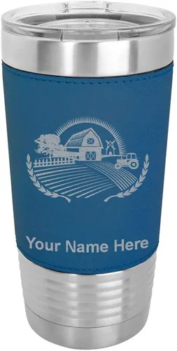 Miniatura 15 de LaserGram Vaso aislado al vacío de 20 onzas, granja, grabado personalizado incluido (piel sintética, estilo béisbol)