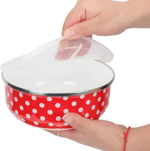 Miniatura 4 de Hemoton Juego de 5 cuencos para mezclar con tapas, revestimiento esmaltado, apilables, para ensalada, pasta, pastel, galletas, cereales, sopa