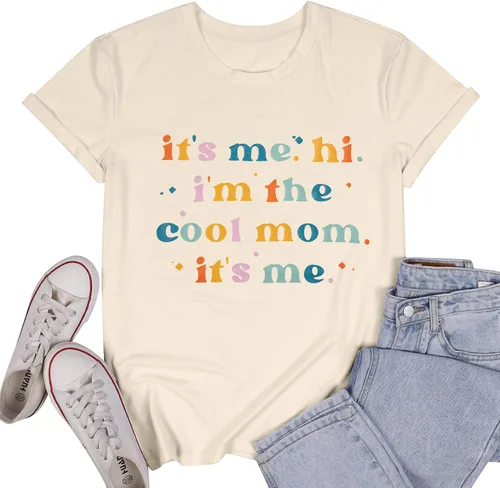 Miniatura 2 de Camiseta casual con texto en inglés "It's Me,Hi,I'm The Cool Mom,It's Me" para mujer
