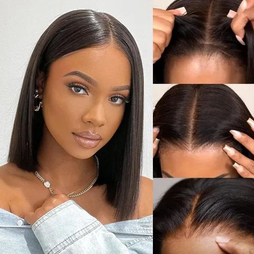 Miniatura 18 de Peluca Bob Corta de Cabello Humano 13x4 Pelucas Bob Frontales de Cabello Humano Pre Desplumadas para Mujeres Negras Pelucas de Encaje Frontal Bob 10