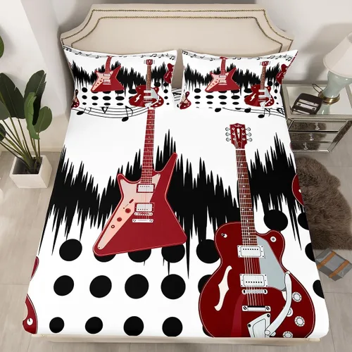 Miniatura 24 de Castle Fairy Juego de sábanas de botas de vaquero, tamaño individual, juego de ropa de cama de guitarra musical bohemia de 3 piezas para niños