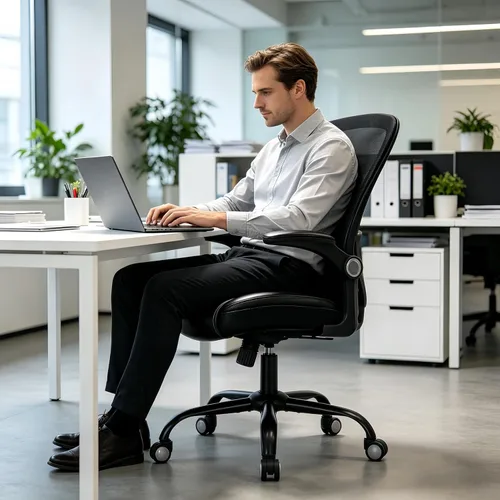 Miniatura 8 de Silla de oficina ergonómica, silla de escritorio con reposabrazos abatible ajustable con soporte lumbar, silla de computadora de malla transpirable