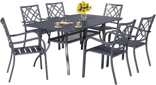 Miniatura 12 de 2 sillas de comedor al aire libre, sillas apilables de hierro forjado para patio, bistró, con reposabrazos para jardín, porche, patio trasero, Negro