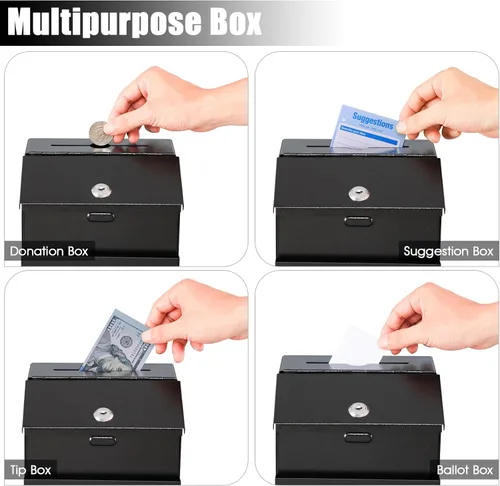 Miniatura 5 de KYODOLED Caja de sugerencias con candado y 50 tarjetas de sugerencia gratis, boleta de metal montada en la pared, caja de donación y colección