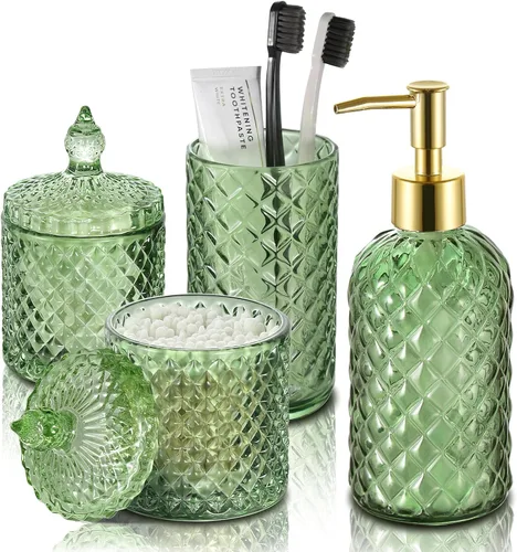 Miniatura 11 de RYTOXILO Juego de accesorios de baño negro mate, paquete de 4 juegos de accesorios de baño negros, dispensador de jabón de vidrio de diamante