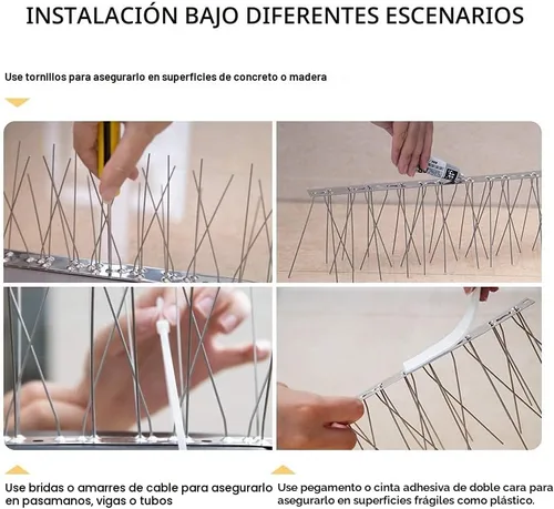 Miniatura 6 de OFFO - Púas de control de aves con base de acero inoxidable, púas de aves duraderas, púas en forma de flecha para palomas, kit de valla