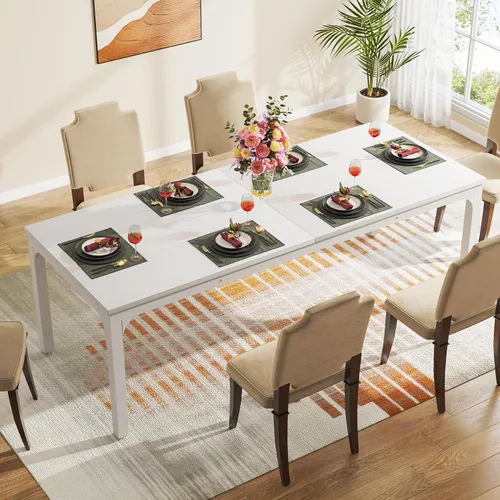 Miniatura 4 de Tribesigns Mesa de comedor negra para 6-8 personas, mesa rectangular grande de 78 pulgadas para comedor, 78.7 x 27.5 x 29.5 pulgadas (solo mesa)