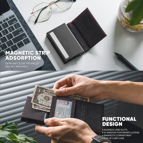 Miniatura 4 de VULKIT Cartera plegable de cuero con compartimento para billetes, ventana de identificación y moneda