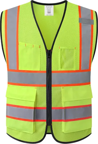Miniatura 12 de Chaleco de seguridad reflectante para hombres y mujeres, chaleco de construcción que cumple con el estándar ANSI/ISEA Amarillo