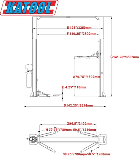 Miniatura 5 de KATOOL 11000lbs Elevación automática de elevación de dos postes Elevación automática de 2 postes Elevación de coche Elevación automática 2 Post Lift
