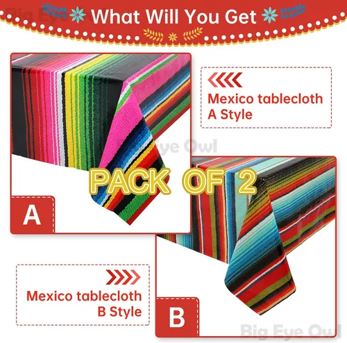Miniatura 2 de Mantel de plástico desechable para fiesta mexicana, 2 piezas, para decoración de fiesta de cumpleaños, mantel de mesa de México, suministros