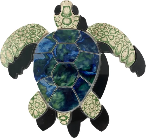 Miniatura 8 de Aquatic Custom Tile Green Sea Turtle Family - Mosaicos de porcelana para la parte inferior de la piscina, hechos en Estados Unidos, 5 piezas, 1