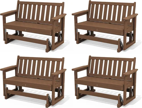 Miniatura 10 de SERWALL Silla Mecedora Deslizante para Exteriores, HDPE Resistente a Todo Clima, Sofá Biplaza para 2 Personas, Banco Mecedor para Exteriores con Gris