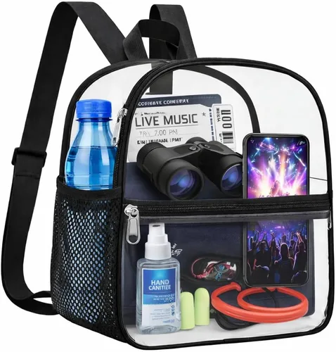 Miniatura 14 de Mochila Transparente Oraben para Eventos de Estadio Mochila Transparente para Estadio 12x6x12, Negro, Pequeño