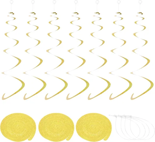 Miniatura 10 de MECCANIXITY 30 remolinos colgantes de fiesta negros de una sola tira para colgar decoraciones de 27.6 pulgadas, serpentinas colgantes de plástico
