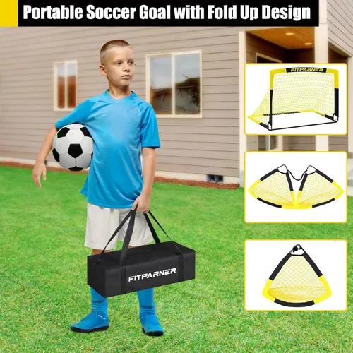 Miniatura 7 de Juego de 2 redes de fútbol portátiles con pelota, conos, kit completo de equipo de entrenamiento para niños pequeños, jóvenes, niños de 3 a 14 años