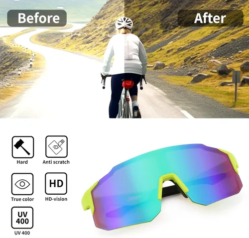 Miniatura 6 de FEISEDY Gafas de sol deportivas para hombres, mujeres y adolescentes - Béisbol, ciclismo, ciclismo UV400 protección B2388 004-fluorescence Verde