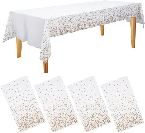 Miniatura 11 de Paquete de 4 manteles desechables en blanco y negro de 54 x 108 pulgadas, resistentes, impermeables, fundas de plástico rectangulares con diseño