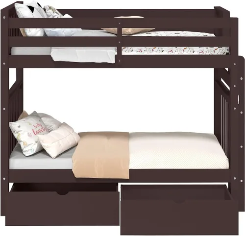 Miniatura 8 de Bedz King Literas altas de tamaño individual sobre individual, estilo Mission con escalera lateral y 2 cajones debajo de la cama, color cereza oscuro
