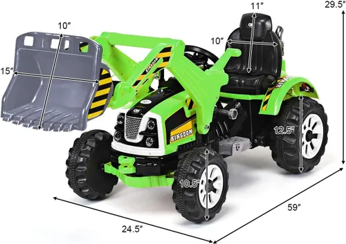 Miniatura 7 de Costzon Excavadora para montar, vehículos de construcción a batería de 12V para niños con cargador frontal, bocina, cinturón de seguridad, ruedas