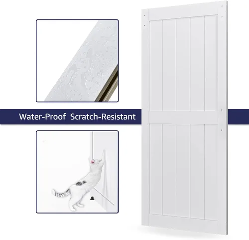 Miniatura 5 de Puerta corrediza de granero MDF de 36 x 84 pulgadas con kit de herrajes para puerta de granero de 6.6 pies y asa, agujeros preperforados, fácil