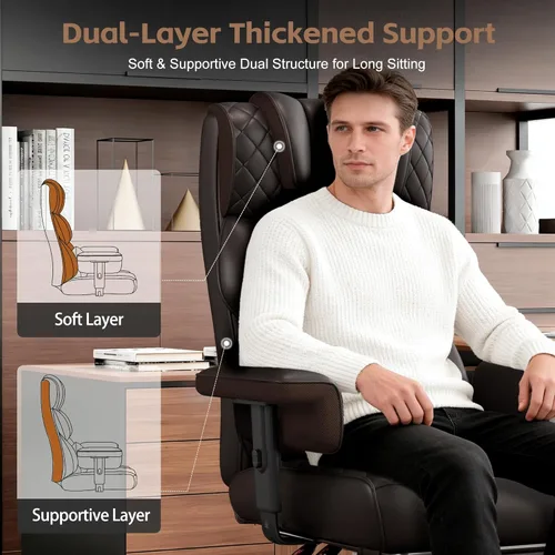 Miniatura 5 de Silla de oficina Vonesse grande y alta, silla de computadora con reposabrazos ajustables suaves, silla de juegos ergonómica con respaldo alto