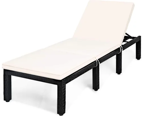 Tangkula Sillón de mimbre para patio, sillas reclinables ajustables de ratán al aire libre, tumbona moderna de ratán exterior con asiento y cojín de