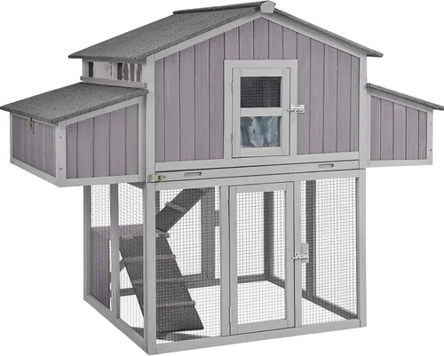 Miniatura 10 de Aivituvin Gallinero móvil de madera para gallinero con caja de anidación, jaula grande para aves de corral mejorada con marco de hierro fuerte