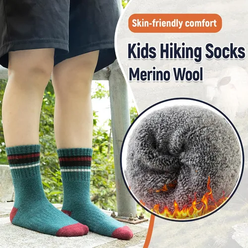 Miniatura 13 de Calcetines de senderismo de lana merino para niños y niñas, calcetines térmicos cálidos para botas de invierno, 6 pares