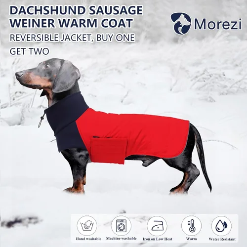 Miniatura 2 de Abrigo de perro salchicha para perro salchicha Corgi Weiner reversible, abrigo de invierno acolchado con forro de algodón y cuello alto, traje