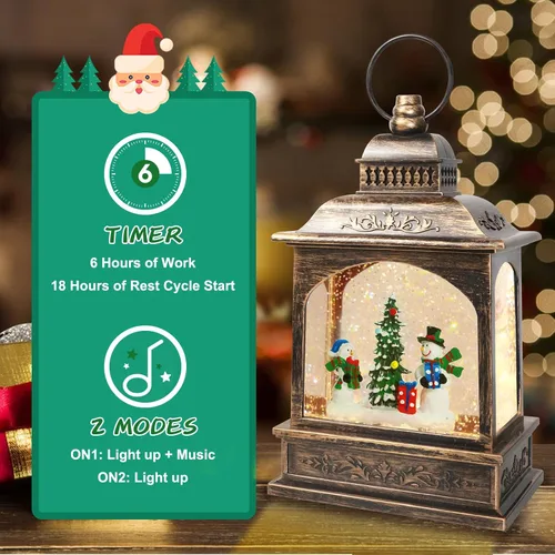 Miniatura 3 de Globo de nieve de muñeco de nieve de Navidad, linterna musical de muñeco de nieve con temporizador de 6 horas, USB, funciona