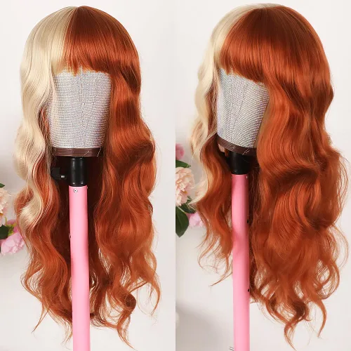 Miniatura 8 de Maycaur Pelucas de cabello sintético de color rubio con flequillo completo #613, color largo y liso, resistente al calor, pelucas sin encaje