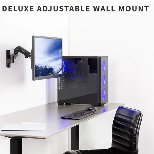 Miniatura 2 de VIVO Soporte de pared para monitor LCD individual de aluminio premium para pantallas de hasta 32 pulgadas, brazo neumático ajustable que se adapta