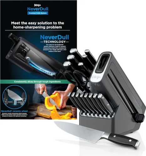Ninja K32017 Foodi NeverDull Sistema de Cuchillos Premium, Juego de Bloque de Cuchillos de 17 Piezas con Afilador Incorporado, Cuchillos de Acero