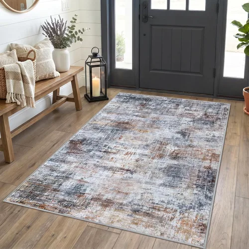 Miniatura 269 de IOHOUZE Alfombra pequeña abstracta de 2 x 3 pies, alfombra de entrada lavable para entrada interior, alfombras con respaldo de goma, alfombra gris