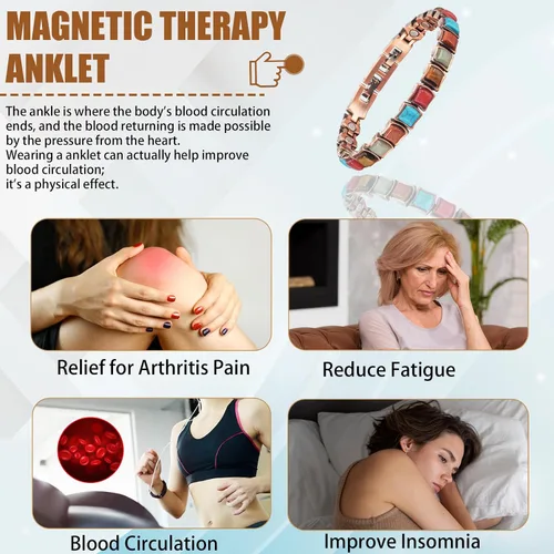 Miniatura 3 de MagVIVACE Tobillera magnética de cobre para mujer, pulsera de tobillo de cobre puro con imán