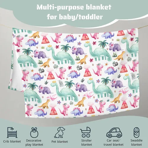 Miniatura 5 de HawSkgFub Manta de dinosaurio para niñas, regalo rosa y morado, para amantes de los dinosaurios tropicales, de franela de forro polar, manta