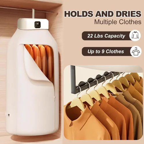 Miniatura 7 de Secadora de ropa portátil, mini secadora de ropa de 600 W con control remoto, pequeña secadora eléctrica plegable compacta con bolsa seca