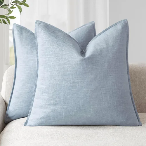 Miniatura 40 de Foindtower Paquete de 2 fundas de almohada decorativas de lino y liso, funda de cojín decorativa suave, estilo bohemio campestre para silla, sofá