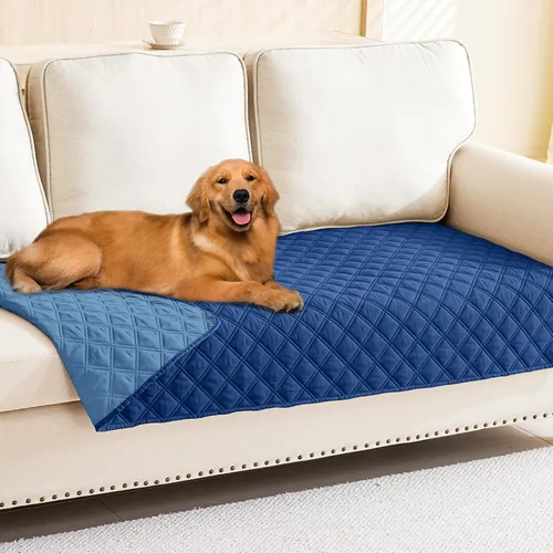 Miniatura 73 de Smiry Funda impermeable para cama de mascota, suave y lavable, para muebles, cama, sofá, reversible, a cuadros (30 x 53 pulgadas, color beige/beige)