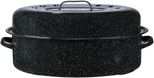 Granite Ware Tostador ovalado cubierto de 19 pulgadas, capacidad de 20 libras, utensilios de cocina de acero esmaltado, apto para lavavajillas y sin
