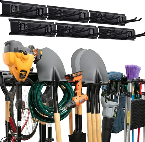 Miniatura 9 de TIDYME Organizador de herramientas de garaje para montaje en pared, 48 pulgadas, estante de almacenamiento resistente con ganchos ajustables