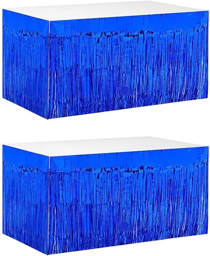 Miniatura 12 de LabZhang Paquete de 2 faldas de mesa con flecos metálicos de Mardi Gras de 29.5 x 72 pulgadas, faldas de mesa de fiesta de Mardi Gras, decoración