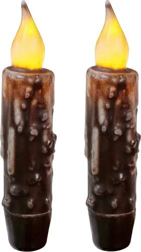 Miniatura 25 de CVHOMEDECO. Velas de cera real sumergidas a mano con temporizador LED con pilas, velas cónicas sin llama primitivas del país, 4-3/4 pulgadas, negro